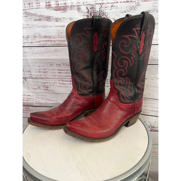 Lucchese 1883 Dana Womens Red Burnished Goat Leather Cowboy Western Boots SZ 8 - Picture 1 of 13